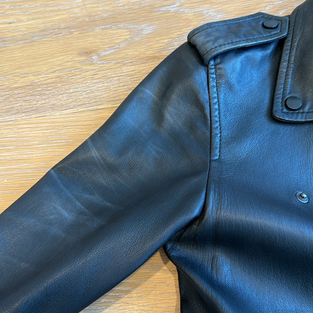 All Saints Black Balfern Belted Hem Leather Biker Jacket - Picture 7 of 10